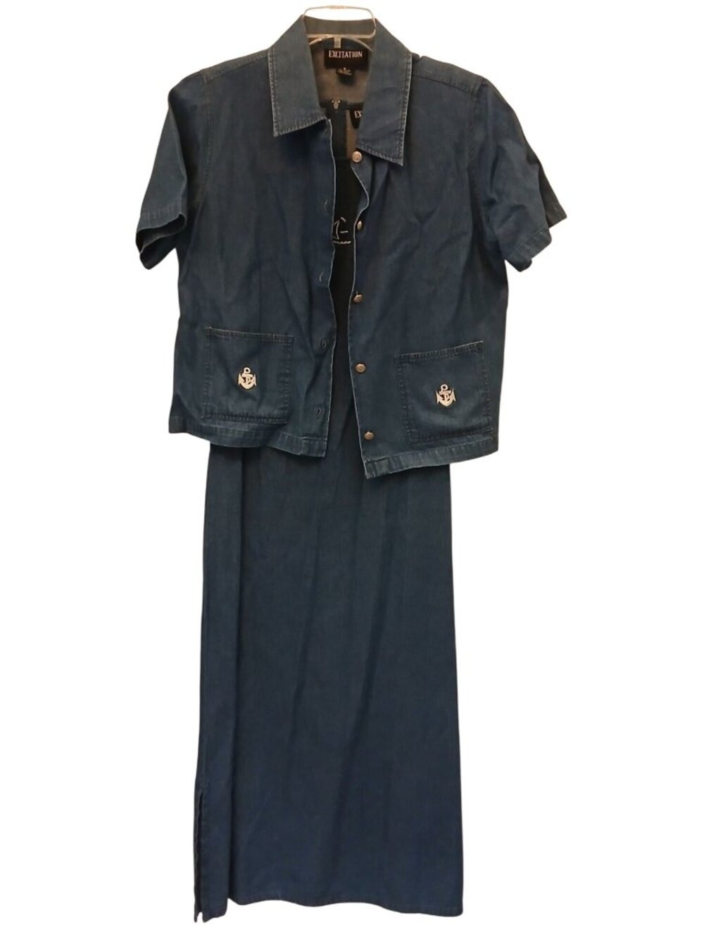 Excitation Womens Sz M Denim 2-Pc Set Sleeveless Back Zipper Dress w/ Jacket C17